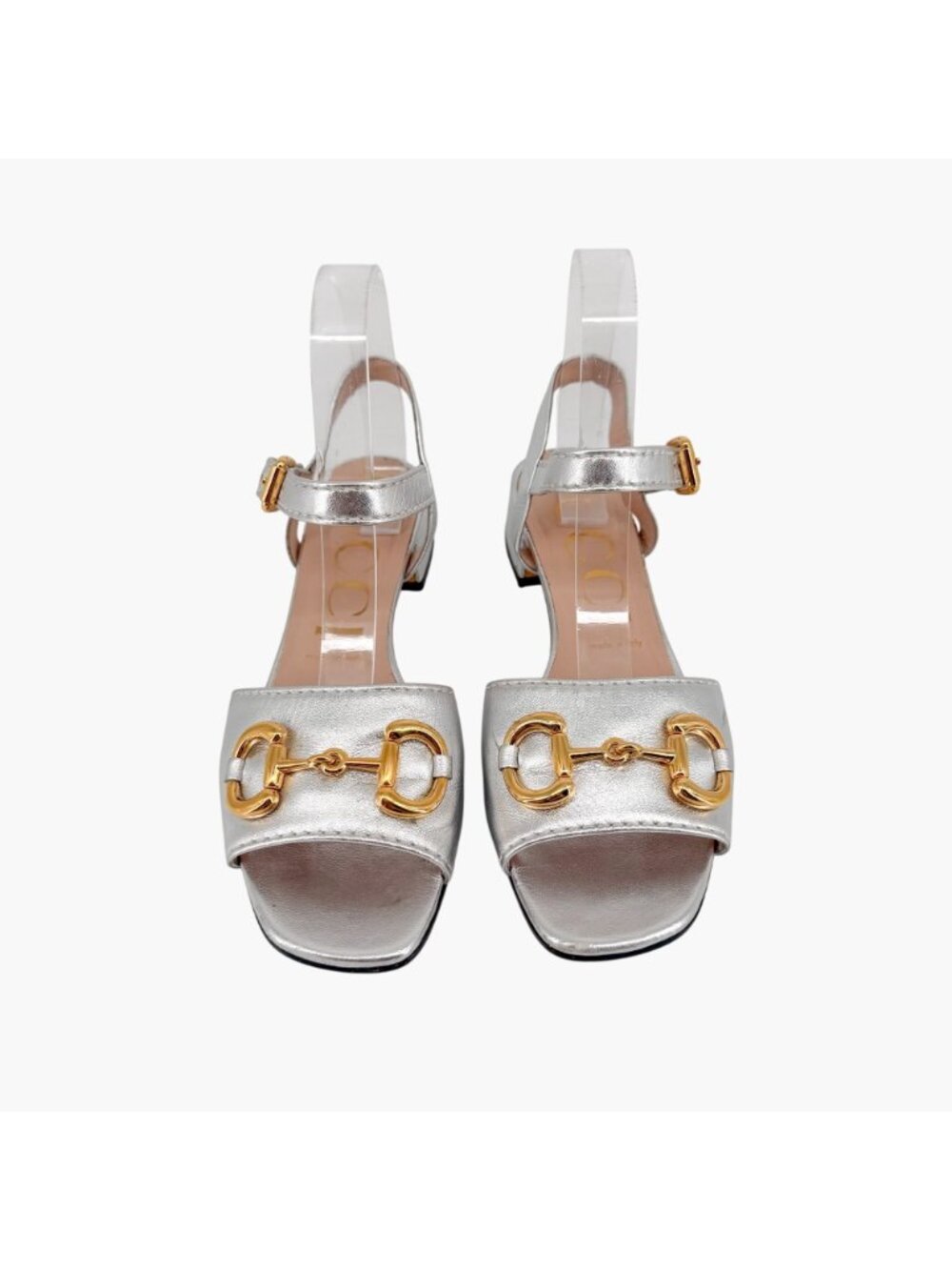 Gucci Baby Horsebit Sandals Metallic Silver Leather Size 38.5 US 8.5 Women Flat - Picture 3 of 15